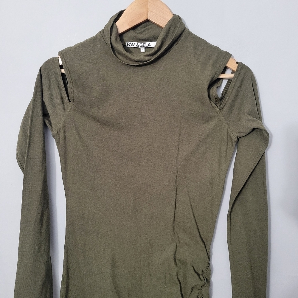 Pam and Gela Olive Green Cold Shoulder Turtleneck Dress - Picture 5 of 11